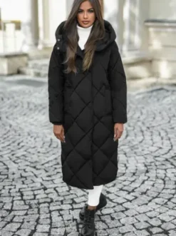 Kurtka zimowa damska długa pikowana czarna JS/5M3173/392Z^Ozonee Discount