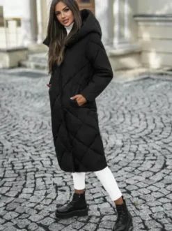 Kurtka zimowa damska długa pikowana czarna JS/5M3173/392Z^Ozonee Discount