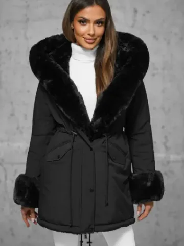 Kurtka zimowa damska długa z futerkiem czarna JS/11Z8085^Ozonee Fashion