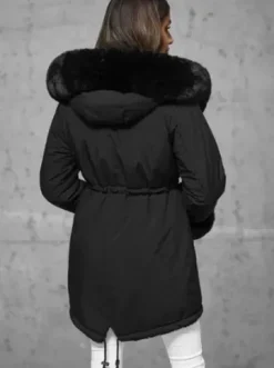 Kurtka zimowa damska długa z futerkiem czarna JS/11Z8085^Ozonee Fashion