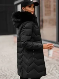 Kurtka zimowa damska długa z futerkiem czarna JS/16M9121/392Z^Ozonee Outlet