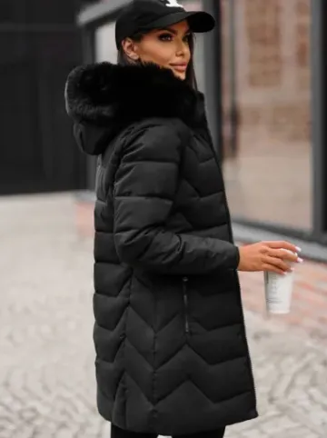 Kurtka zimowa damska długa z futerkiem czarna JS/16M9121/392Z^Ozonee Outlet