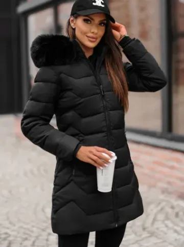 Kurtka zimowa damska długa z futerkiem czarna JS/16M9121/392Z^Ozonee Outlet