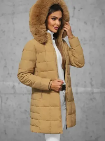 Kurtka zimowa damska długa z futerkiem beżowa JS/16M9119/62^Ozonee Discount