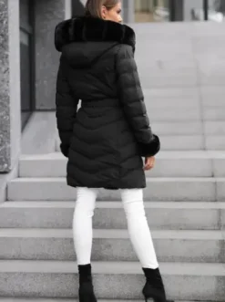 Kurtka zimowa damska długa z futerkiem czarna JS/5M3156/392^Ozonee Clearance