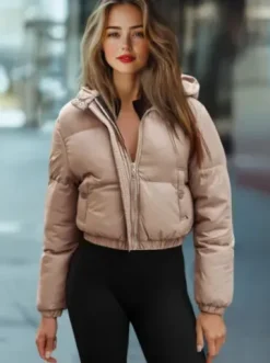Kurtka zimowa damska pikowana ciemno-beżowa JS/5M3260/84Z^Ozonee Fashion