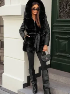 Kurtka zimowa damska z futerkiem czarna JS/11Z8090Z^Ozonee Hot