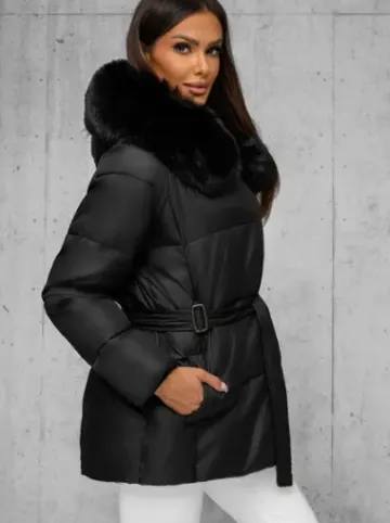 Kurtka zimowa damska z futerkiem czarna JS/16M9206/392Z^Ozonee Fashion
