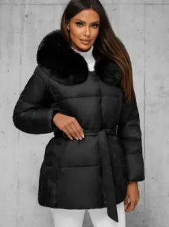 Kurtka zimowa damska z futerkiem czarna JS/16M9206/392Z^Ozonee Fashion