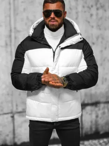 Kurtka zimowa męska pikowana biało-czarna JS/31M5008^Ozonee Fashion