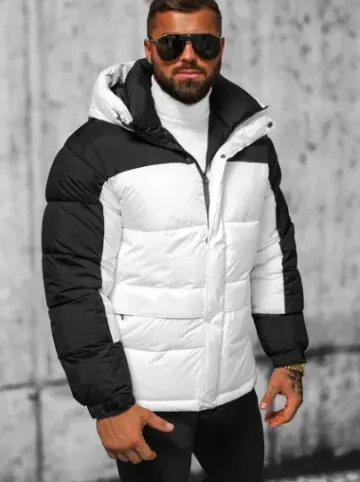 Kurtka zimowa męska pikowana biało-czarna JS/31M5008^Ozonee Fashion