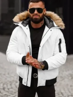 Kurtka zimowa męska z futerkiem biała JS/M2019/281Z^Ozonee Clearance