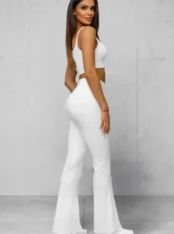 Legginsy damskie z szeroką nogawką białe JS/XY24016L^Ozonee Fashion