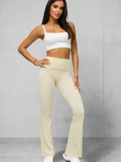 Legginsy damskie z szeroką nogawką ecru JS/17K570/1^Ozonee Sale
