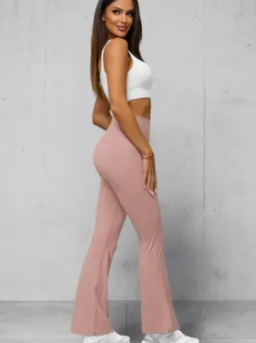 Legginsy damskie z szeroką nogawką pudrowe JS/17K588/7^Ozonee Fashion