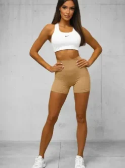 Legginsy krótkie damskie kolarki beżowe O/ZL-037^Ozonee Outlet