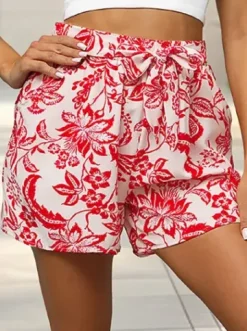 Luźne spodenki damskie biało-czerwone O/YH77939^Ozonee Fashion
