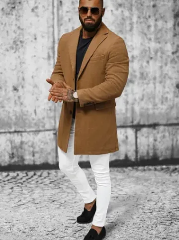Płaszcz męski beżowy JB/1047Z^Ozonee Fashion