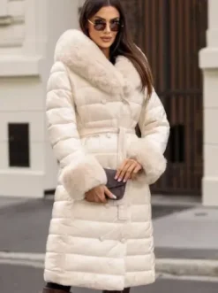 Płaszcz zimowy damski beżowy JS/5M3160/254/BZ^Ozonee Fashion