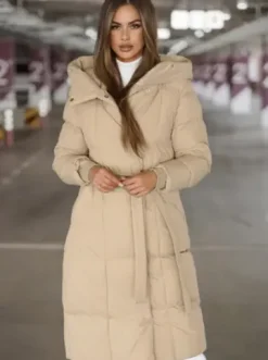 Płaszcz zimowy damski pikowany beżowy JS/5M3227/62Z^Ozonee New