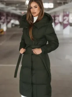 Płaszcz zimowy damski pikowany ciemno-zielony JS/5M3227/136Z^Ozonee Clearance