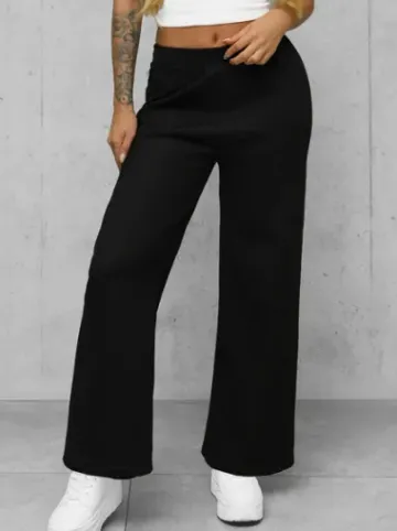 Spodnie damskie z szeroką nogawką czarne JS/92K526/3^Ozonee Fashion