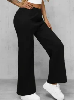 Spodnie damskie z szeroką nogawką czarne JS/92K526/3^Ozonee Fashion