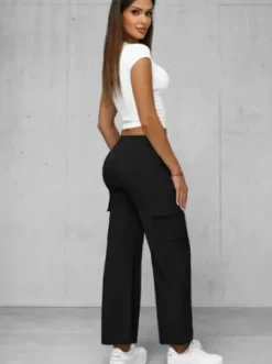 Spodnie damskie z szeroką nogawką czarne JS/92K515/3^Ozonee Fashion