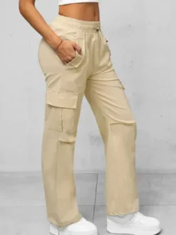 Spodnie damskie z szeroką nogawką ecru O/TT00393^Ozonee Fashion