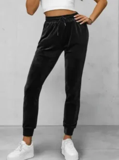 Spodnie dresowe damskie welurowe czarne JS/8K1532/3^Ozonee Fashion