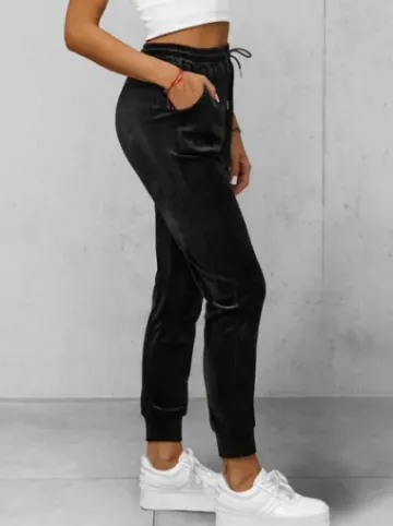 Spodnie dresowe damskie welurowe czarne JS/8K1532/3^Ozonee Fashion