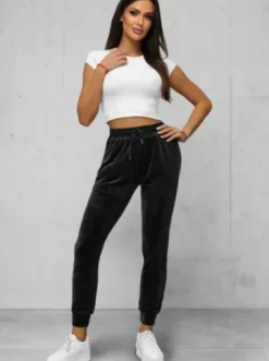 Spodnie dresowe damskie welurowe czarne JS/8K1532/3^Ozonee Fashion