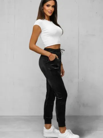 Spodnie dresowe damskie welurowe czarne JS/8K1532/3^Ozonee Fashion