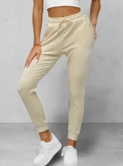 Spodnie dresowe damskie welurowe ecru JS/8K1532/155^Ozonee Fashion