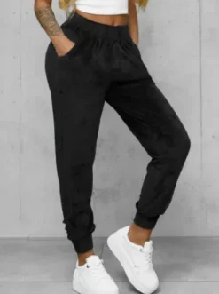 Spodnie dresowe damskie welurowe czarne JS/92K529/3^Ozonee Online