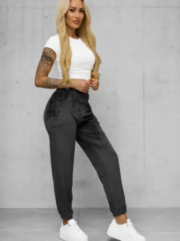 Spodnie dresowe damskie welurowe grafitowe JS/92K528/5^Ozonee Fashion
