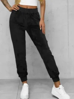 Spodnie dresowe damskie welurowe czarne JS/92K527/3^Ozonee Clearance
