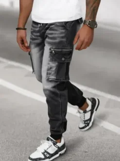Spodnie jeansowe joggery męskie czarne NB/MP0108N^Ozonee Fashion