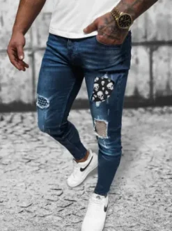 Spodnie jeansowe męskie ciemno-niebieskie NB/MP0015BS^Ozonee Fashion
