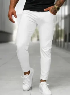 Spodnie jeansowe męskie slim fit białe BL/JK884^Ozonee Outlet