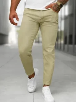 Spodnie jeansowe męskie slim fit beżowe BL/JK880^Ozonee Outlet