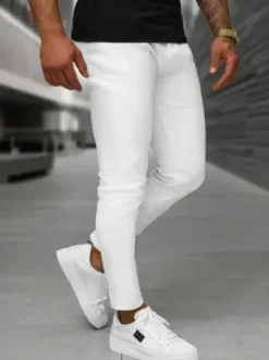 Spodnie jeansowe męskie slim-fit białe O/YB661^Ozonee Best