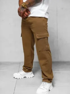 Spodnie jeansowe męskie wide leg brązowe DO/4001^Ozonee Fashion