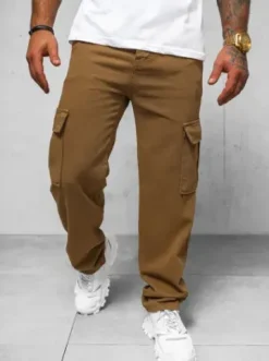 Spodnie jeansowe męskie wide leg brązowe DO/4001^Ozonee Fashion