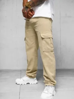Spodnie jeansowe męskie wide leg beżowe DO/4001^Ozonee Discount