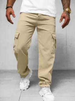 Spodnie jeansowe męskie wide leg beżowe DO/4001^Ozonee Discount