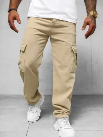 Spodnie jeansowe męskie wide leg beżowe DO/4001^Ozonee Discount