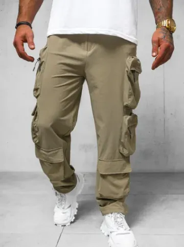 Spodnie męskie cargo wide leg ciemno-beżowe O/PS5528^Ozonee Discount