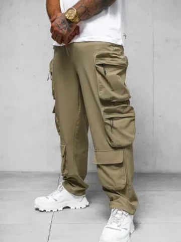 Spodnie męskie cargo wide leg ciemno-beżowe O/PS5528^Ozonee Discount
