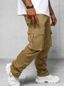 Spodnie męskie cargo wide leg camelowe O/G3179Z^Ozonee Clearance
